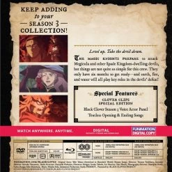 FUNIMATION/CRUNCHYROLL Black Clover Season 3 Part 4 Blu-ray/DVD -Outlet Blu-ray Store 704400103315 anime black clover season 3 part 2 blu ray dvd back